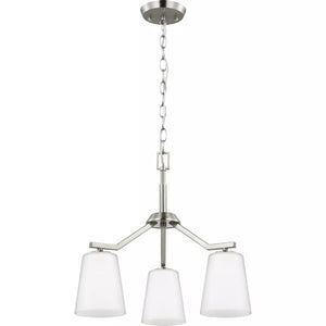 3 Light Brushed Nickel Etched White Glass Shade Convertible Chandelier Light Fixture 2