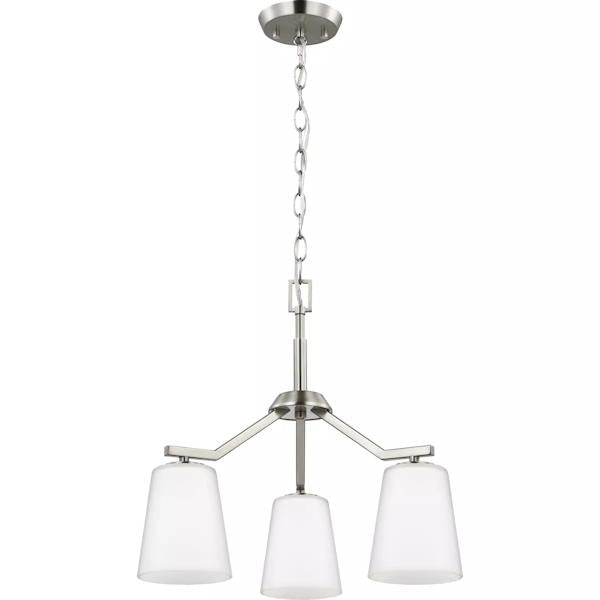 3 Light Brushed Nickel Etched White Glass Shade Convertible Chandelier Light Fixture 2