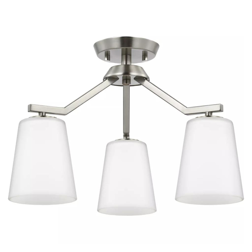 3 Light Brushed Nickel Etched White Glass Shade Convertible Chandelier Light Fixture 1