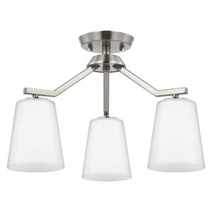 3 Light Brushed Nickel Etched White Glass Shade Convertible Chandelier Light Fixture 1