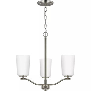 3 Light Brushed Nickel Etched White Glass Shade Convertible Chandelier Light Fixture 2
