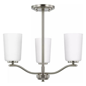3 Light Brushed Nickel Etched White Glass Shade Convertible Chandelier Light Fixture 1