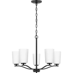 5 Light Matte Black Etched White Glass Shade Chandelier Light Fixture 2