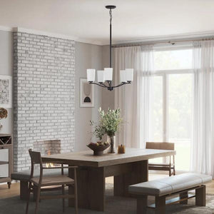 5 Light Matte Black Etched White Glass Shade Chandelier Light Fixture 3
