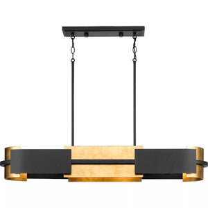 4 Light Textured Black Distressed Gold Leaf Accent Linear Chandelier Light Fixture 3
