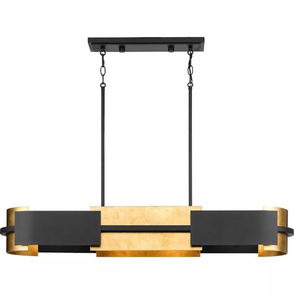 4 Light Textured Black Distressed Gold Leaf Accent Linear Chandelier Light Fixture 3