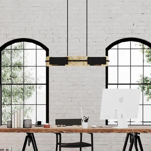 4 Light Textured Black Distressed Gold Leaf Accent Linear Chandelier Light Fixture 4