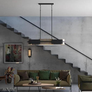 4 Light Textured Black Aged Silver Leaf Accent Linear Chandelier Light Fixture 3