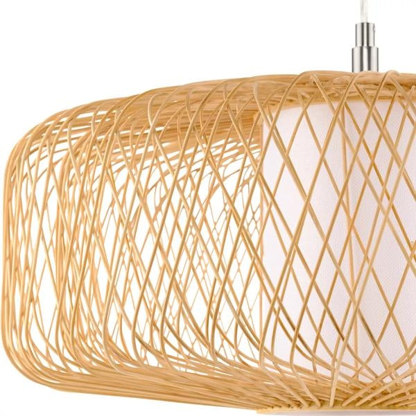 1 Light Natural Rattan White Linen Fabric Shade Pendant Light Fixture 2