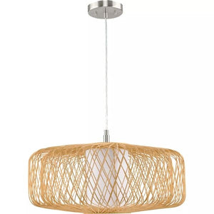 1 Light Natural Rattan White Linen Fabric Shade Pendant Light Fixture 3