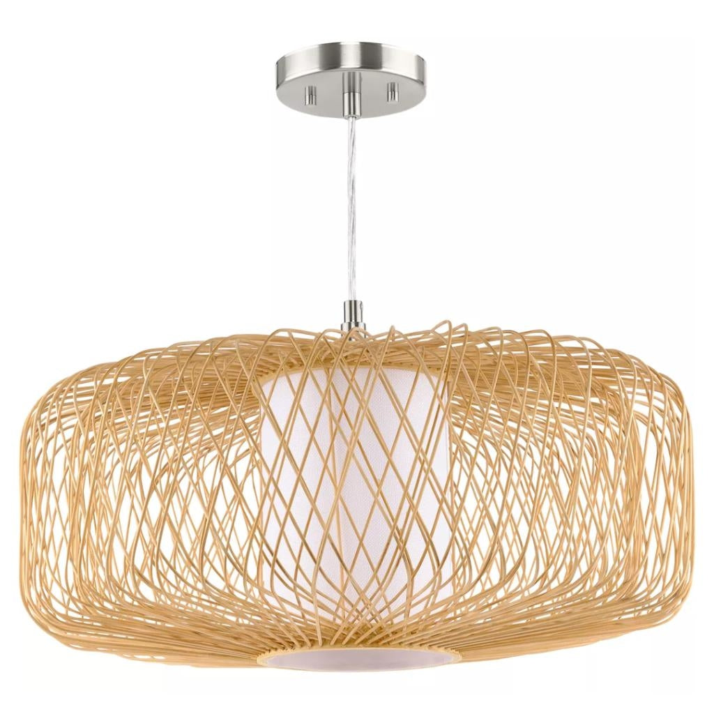 1 Light Natural Rattan White Linen Fabric Shade Pendant Light Fixture 1