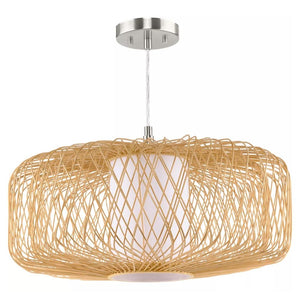 1 Light Natural Rattan White Linen Fabric Shade Pendant Light Fixture 1