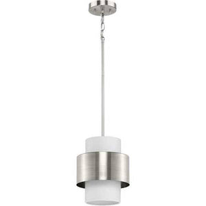 1 Light Brushed Nickel White Linen Shade Pendant Light Fixture 2