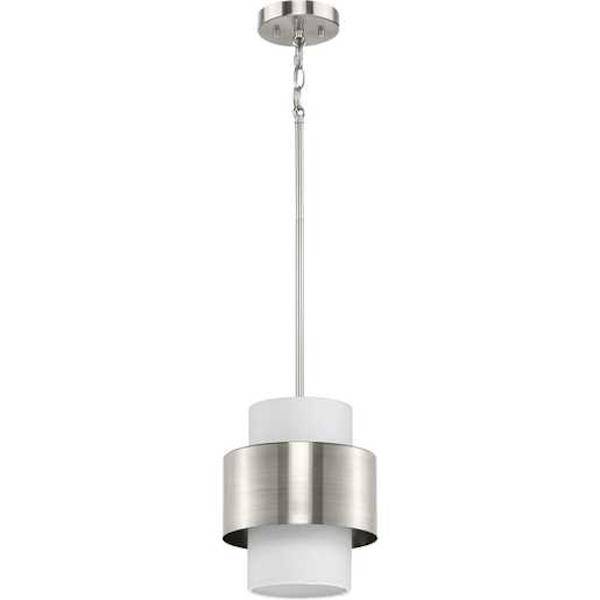 1 Light Brushed Nickel White Linen Shade Pendant Light Fixture 2