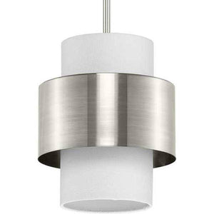 1 Light Brushed Nickel White Linen Shade Pendant Light Fixture 1