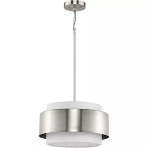 3 Light Brushed Nickel White Linen Shade Pendant Light Fixture 3
