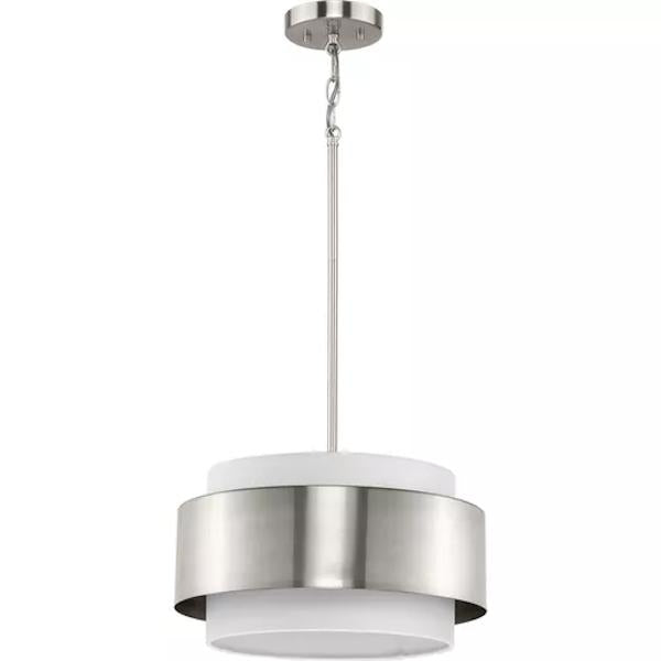 3 Light Brushed Nickel White Linen Shade Pendant Light Fixture 3