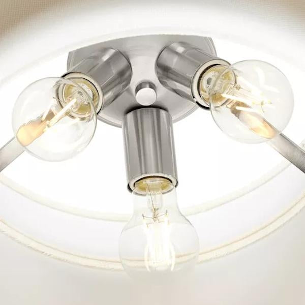 3 Light Brushed Nickel White Linen Shade Pendant Light Fixture 4