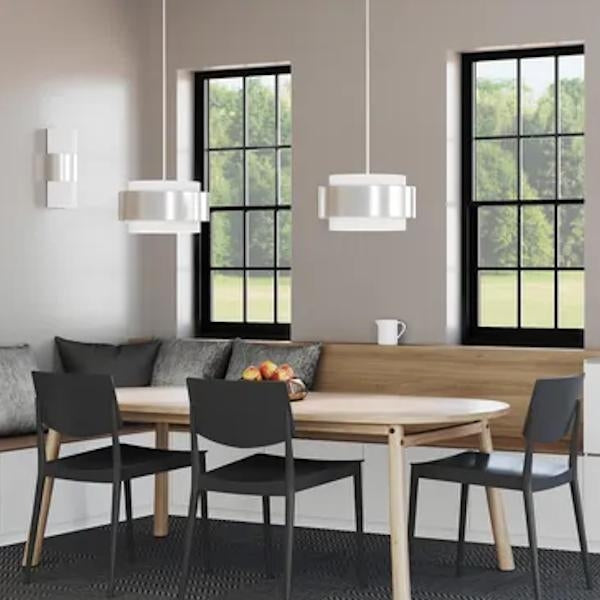 3 Light Brushed Nickel White Linen Shade Pendant Light Fixture 5