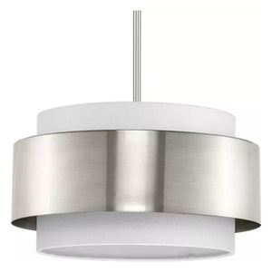3 Light Brushed Nickel White Linen Shade Pendant Light Fixture 1