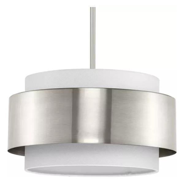 3 Light Brushed Nickel White Linen Shade Pendant Light Fixture 1