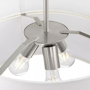 3 Light Brushed Nickel White Linen Shade Pendant Light Fixture 3