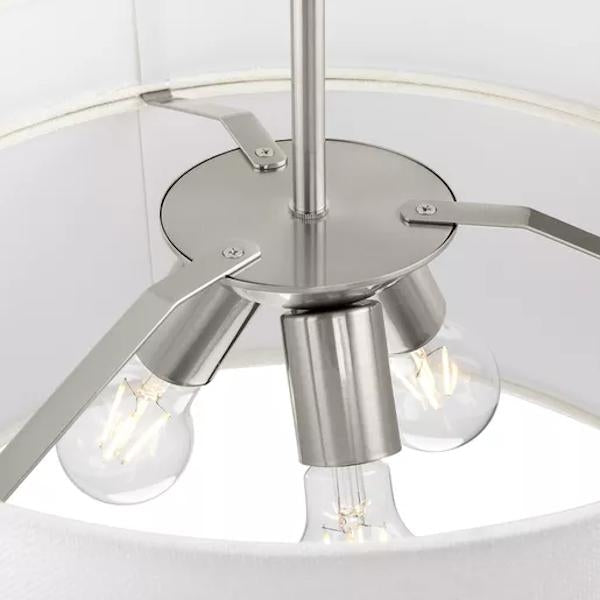 3 Light Brushed Nickel White Linen Shade Pendant Light Fixture 3