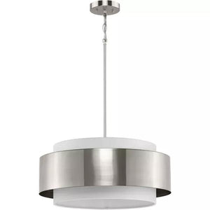 3 Light Brushed Nickel White Linen Shade Pendant Light Fixture 4
