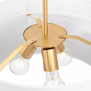 3 Light Brushed Bronze White Linen Shade Pendant Light Fixture 2