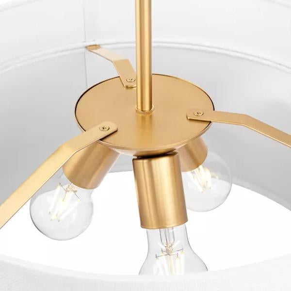 3 Light Brushed Bronze White Linen Shade Pendant Light Fixture 2