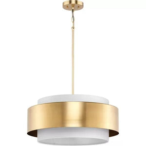 3 Light Brushed Bronze White Linen Shade Pendant Light Fixture 3