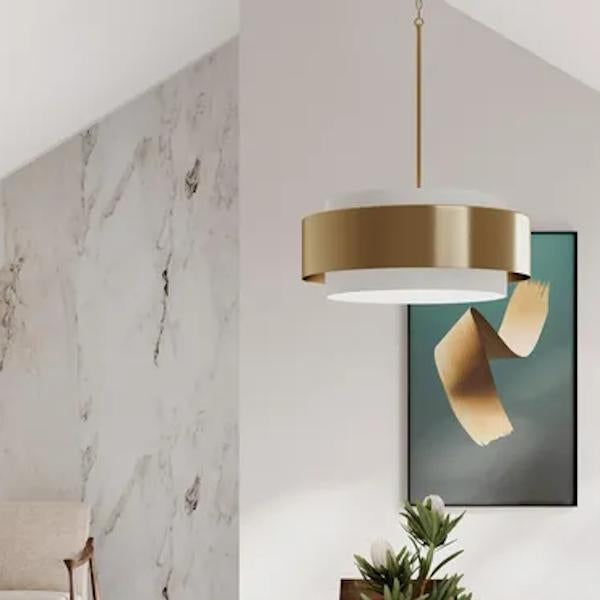 3 Light Brushed Bronze White Linen Shade Pendant Light Fixture 4
