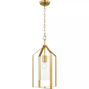 1 Light Brushed Gold Clear Glass Shade Pendant Light Fixture 2