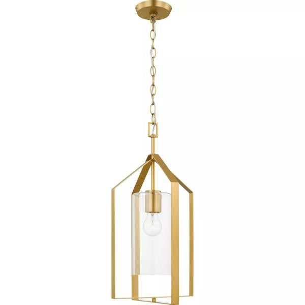 1 Light Brushed Gold Clear Glass Shade Pendant Light Fixture 2