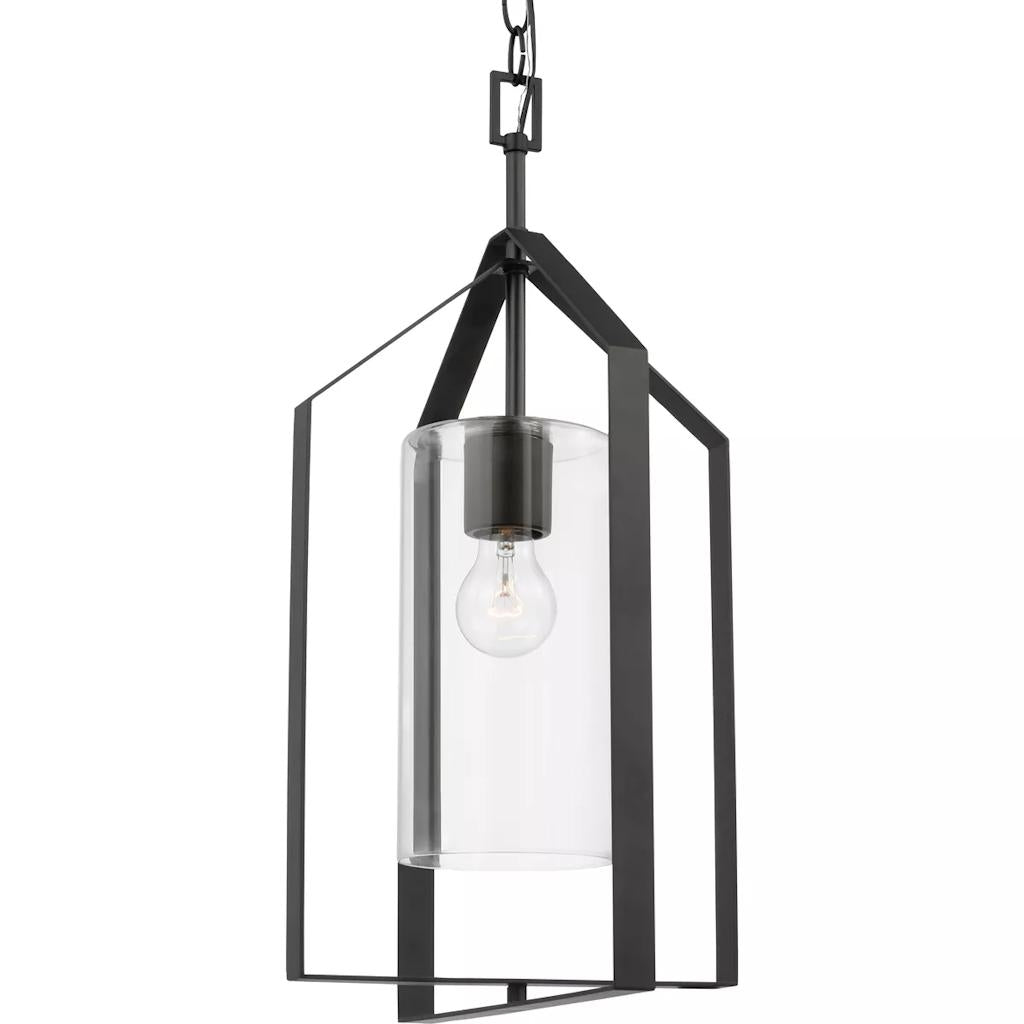 1 Light Matte Black Clear Glass Shade Pendant Light Fixture 1