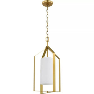 1 Light Brushed Gold Etched White Glass Shade Pendant Light Fixture 2
