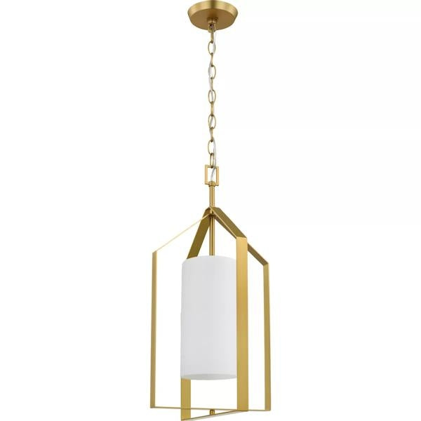 1 Light Brushed Gold Etched White Glass Shade Pendant Light Fixture 2