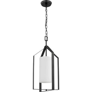 1 Light Matte Black Etched White Glass Shade Pendant Light Fixture 2