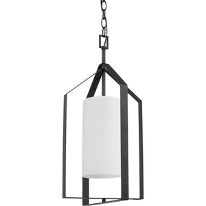 1 Light Matte Black Etched White Glass Shade Pendant Light Fixture 1