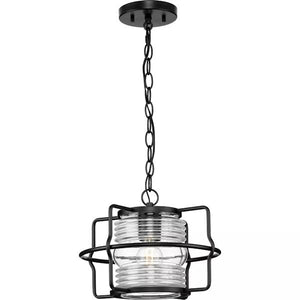 1 Light Matte Black with Clear Glass Cylindrical Hanging Light Fixture 2