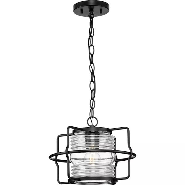 1 Light Matte Black with Clear Glass Cylindrical Hanging Light Fixture 2