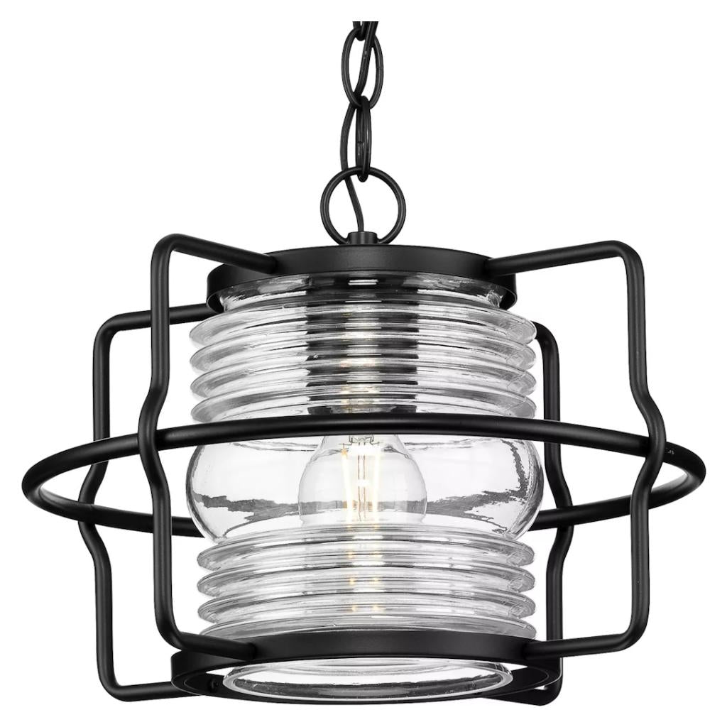 1 Light Matte Black with Clear Glass Cylindrical Hanging Light Fixture 1