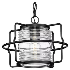 1 Light Matte Black with Clear Glass Cylindrical Hanging Light Fixture 1