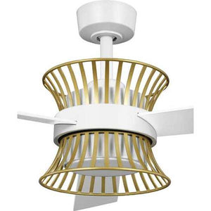 55" White 3 Blade Brushed Gold Accent Indoor Remote Control LED Ceiling Fan 2