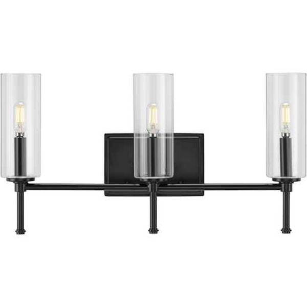 3 Light 120 volt Matte Black Vanity Clear Glass Light Fixture 3