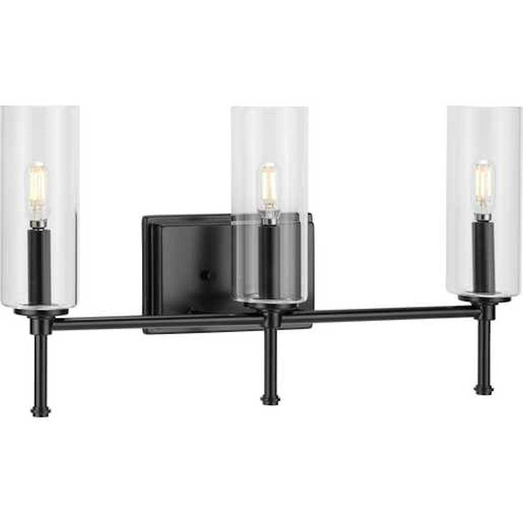 3 Light 120 volt Matte Black Vanity Clear Glass Light Fixture 1
