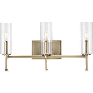 3 Light 120 volt Vintage Brass Vanity Clear Glass Light Fixture 3