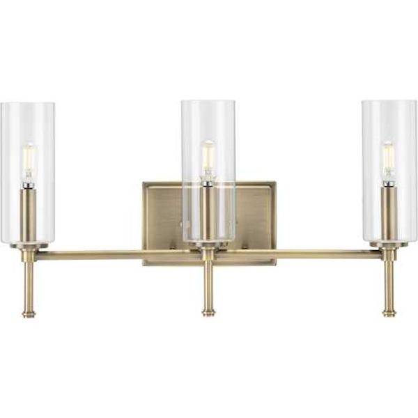 3 Light 120 volt Vintage Brass Vanity Clear Glass Light Fixture 3