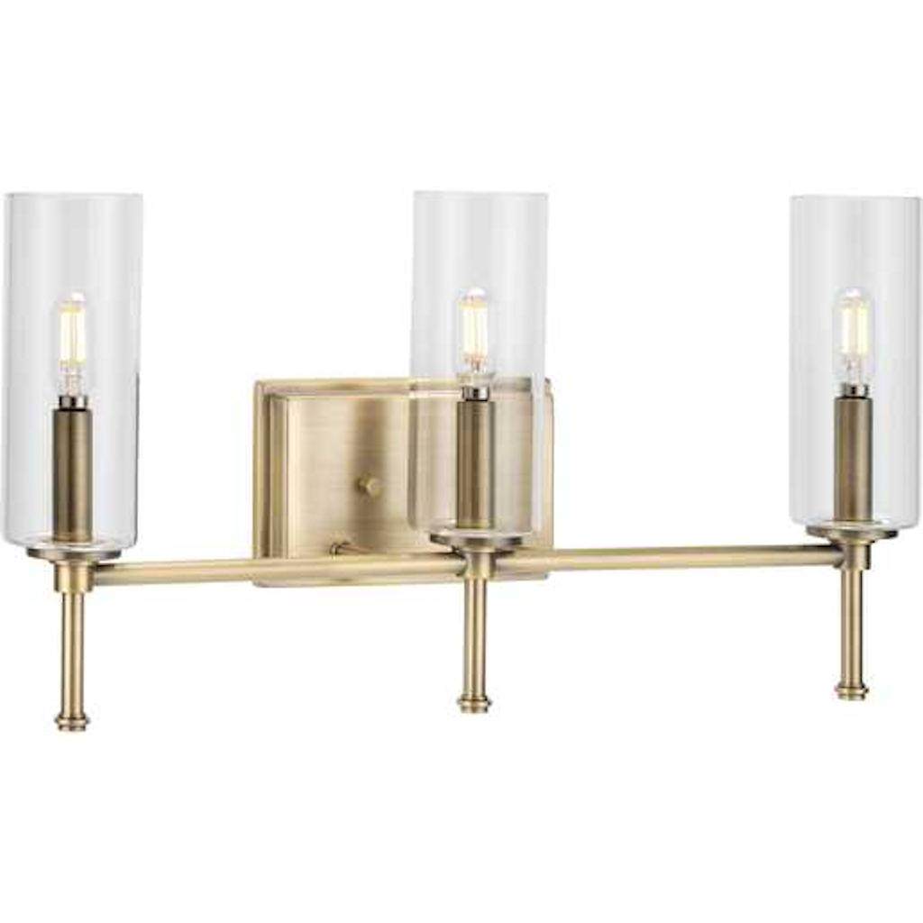 3 Light 120 volt Vintage Brass Vanity Clear Glass Light Fixture 1