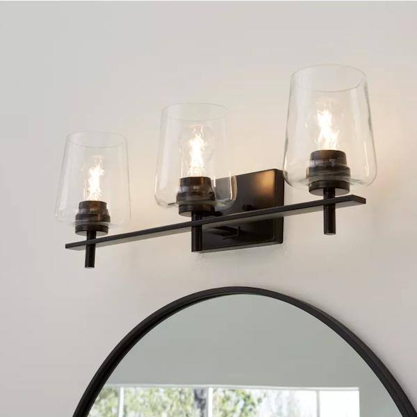 3 Light 120 volt Matte Black Vanity Clear Glass Light Fixture 3